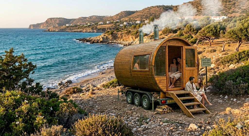 סאונה ניידת למסיבת רווקות — חוויה יוקרתית על חוף הים