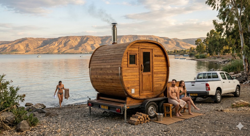 סאונה ניידת להצעת נישואין — חוויה רומנטית על חוף הכנרת